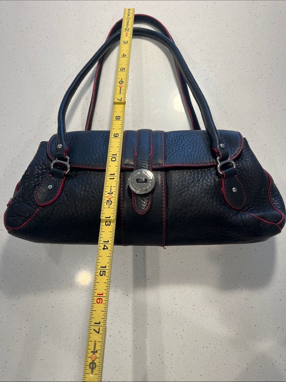 Vintage Cole Haan Black Pebbled Leather Shoulder Bag with Pink Pop - Picture 8 of 17